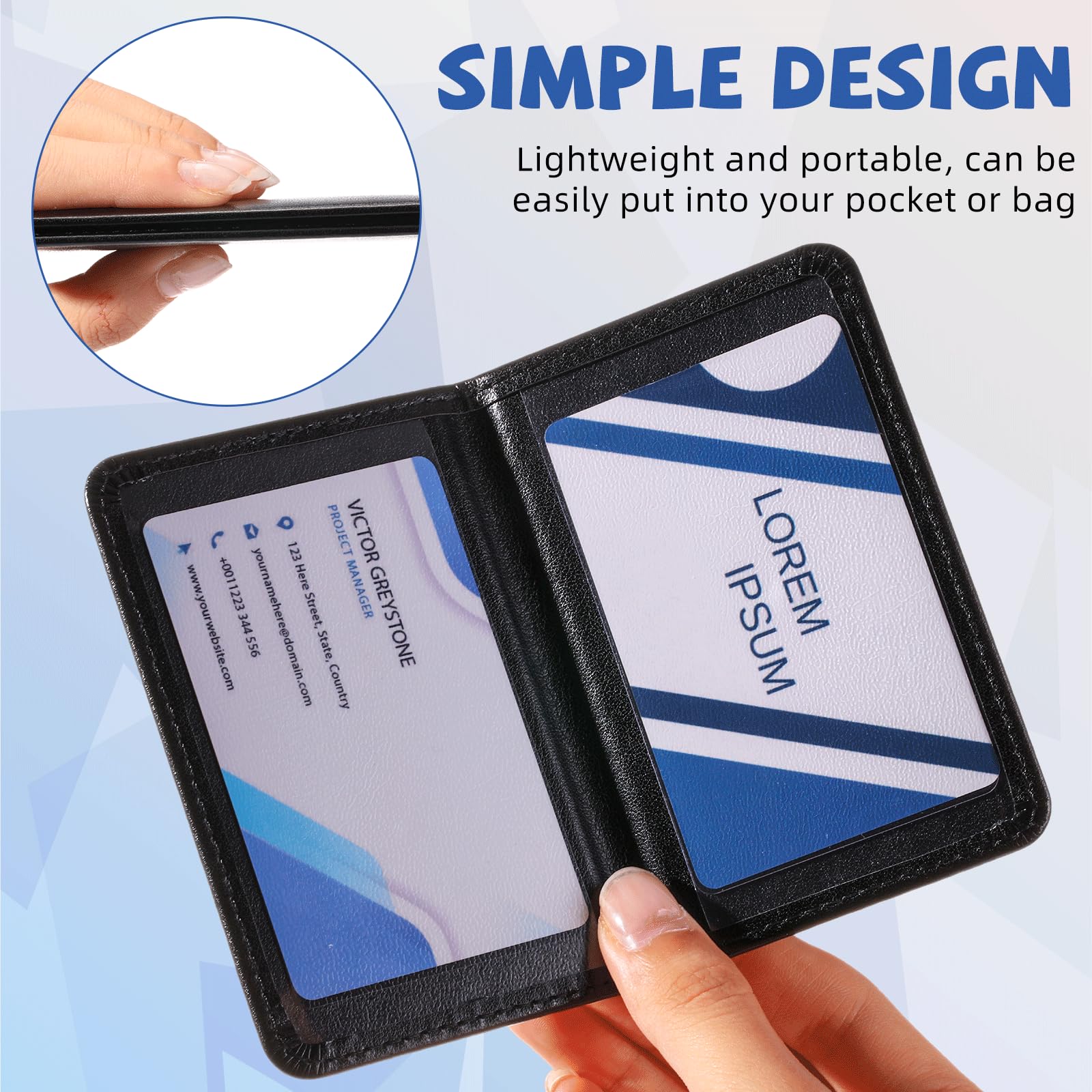 MotiMind 12 soportes plegables negros para tarjetas de visita, de piel sintética, soporte de plástico para tarjetas de visita, organizador de tarjetas de doble cara para hombres o mujeres, capacidad