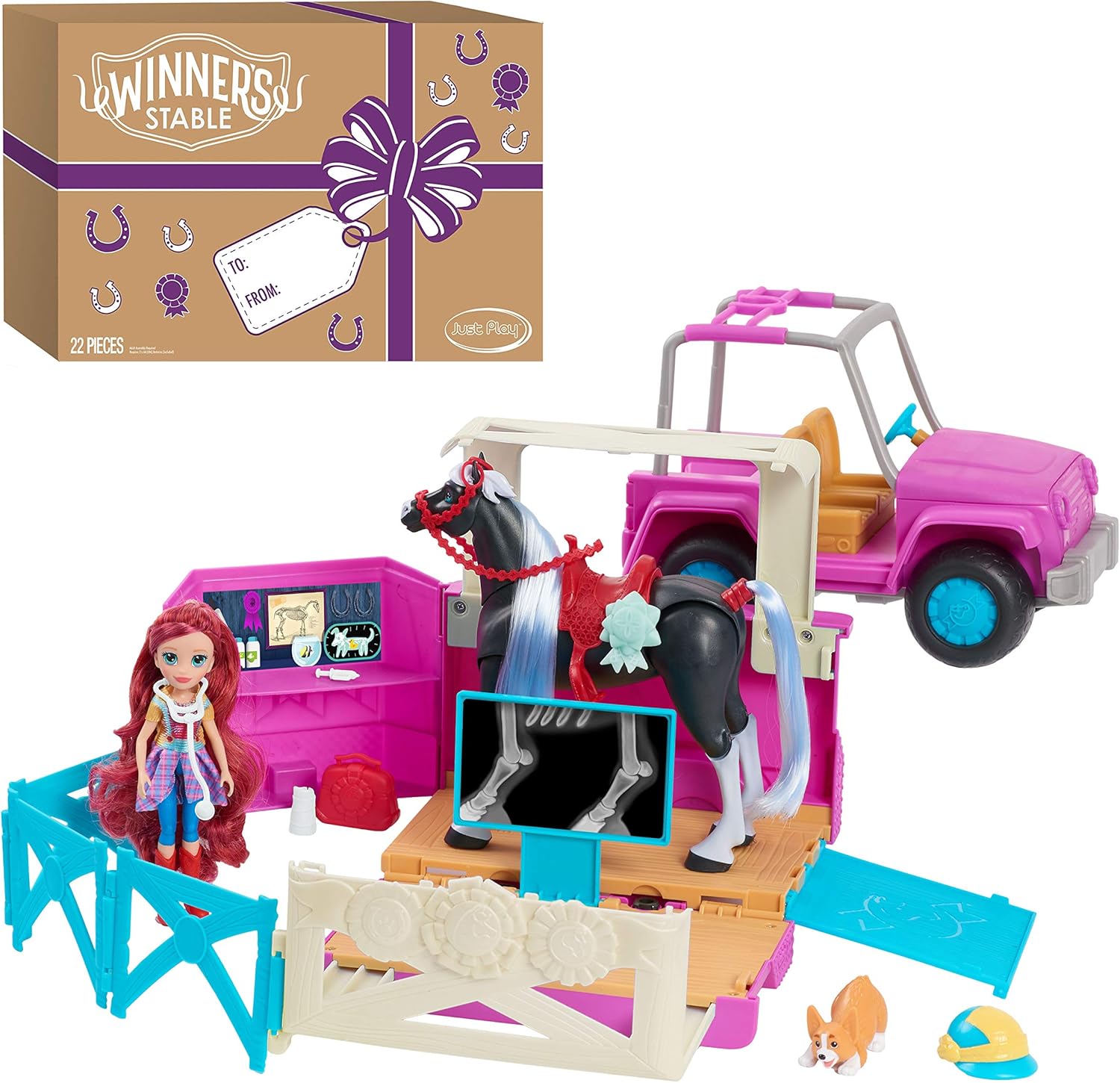 Winner's Stable Deluxe Vet Trailer Playset, 22-Pieces Include Articulated Horse Figure and Small Doll, by Just Play : Toys & Games