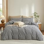 Gingham Duvet Cover Full Size Pink White Plaid Checkered Comforter Cover 3 Pcs Breathable Durable Washed Cotton Duvet Cover Set Grid Bedding Set