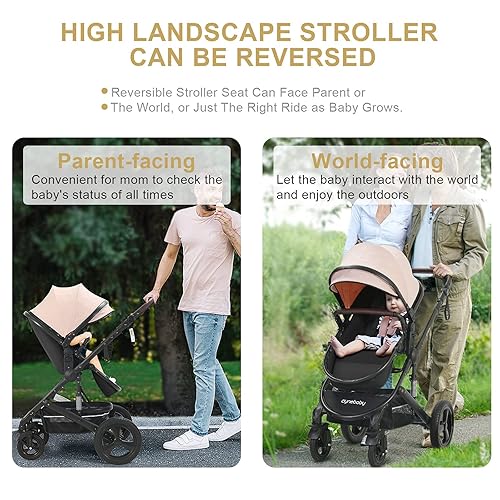 Miniatura 3 de Cochecito de bebé recién nacido  Cochecitos con respaldo ajustable reversible, 2 en 1, moisés convertible de paisaje alto, plegable, aleación de