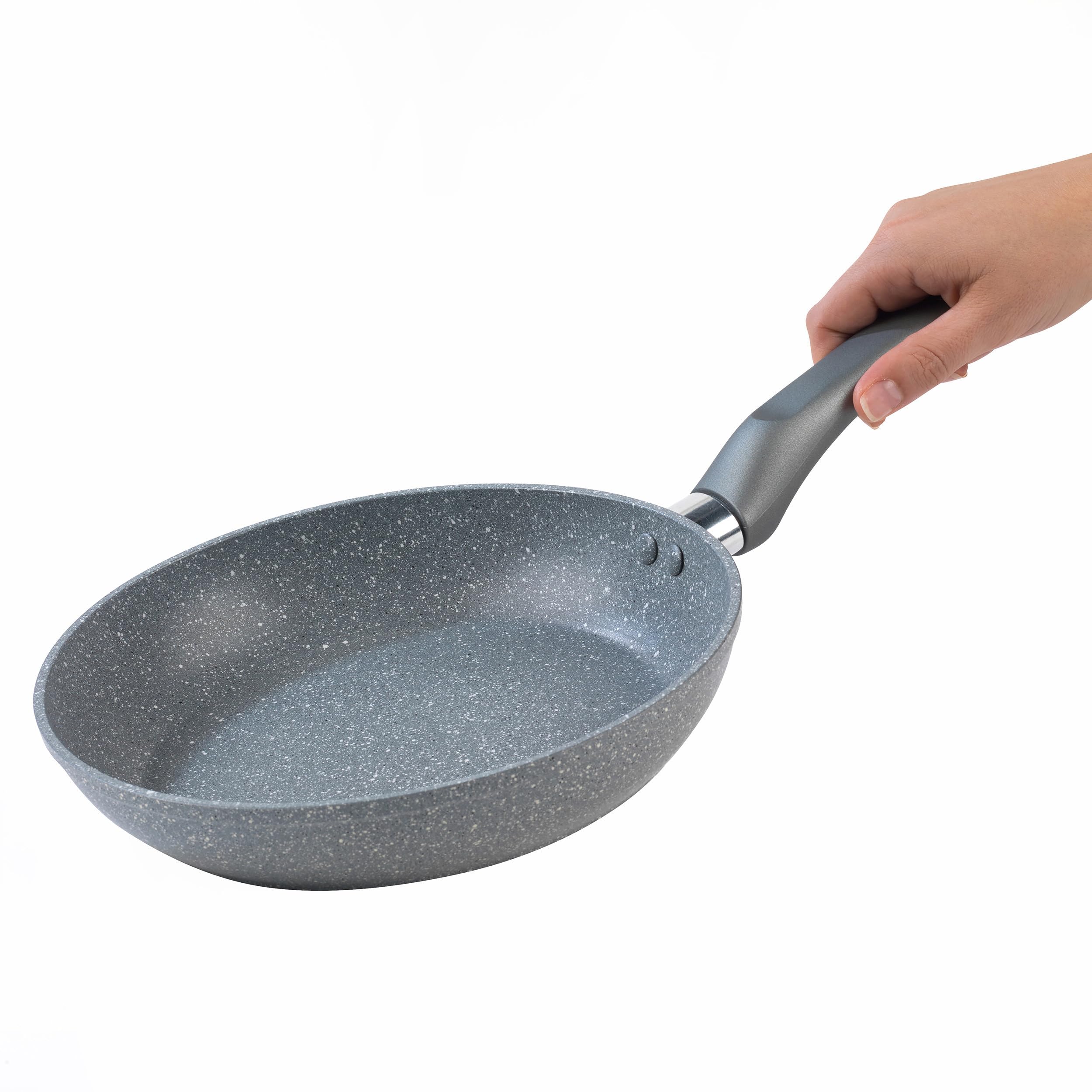 Salter COMBO-6449 Marblestone - Juego de 2 sartenes antiadherentes de 20/24 cm, aptas para inducción, utensilios de cocina de aluminio forjado, sartén para tortilla/huevo/tortitas, poco/sin aceite