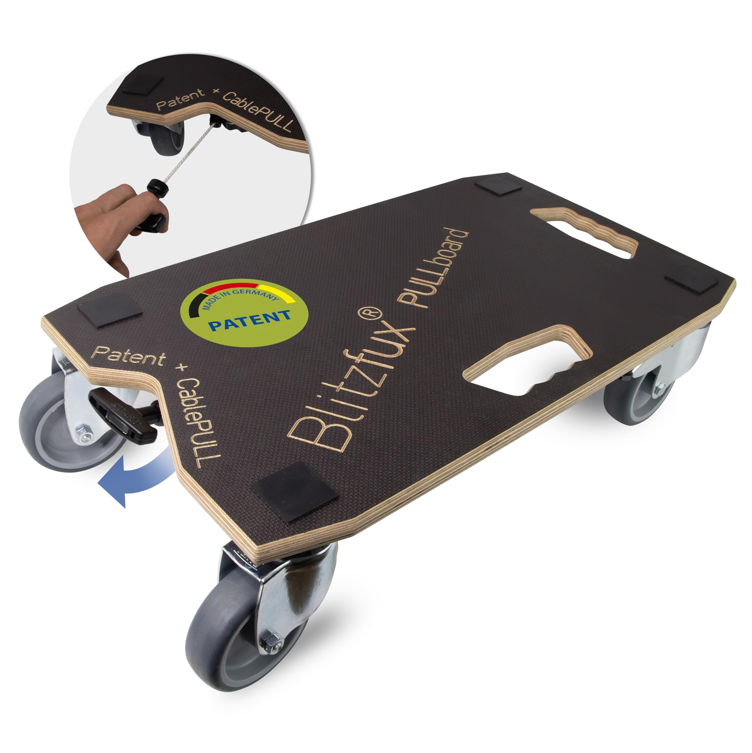 Pullboard Möbelroller mit 320 kg Traglast - Leicht & Stark - 4,7 kg Gewicht - Ergonomisches Design mit CablePULL Seilzug - Müheloser Transport mit Hochwertigen Lenkrollen - Made in Germany