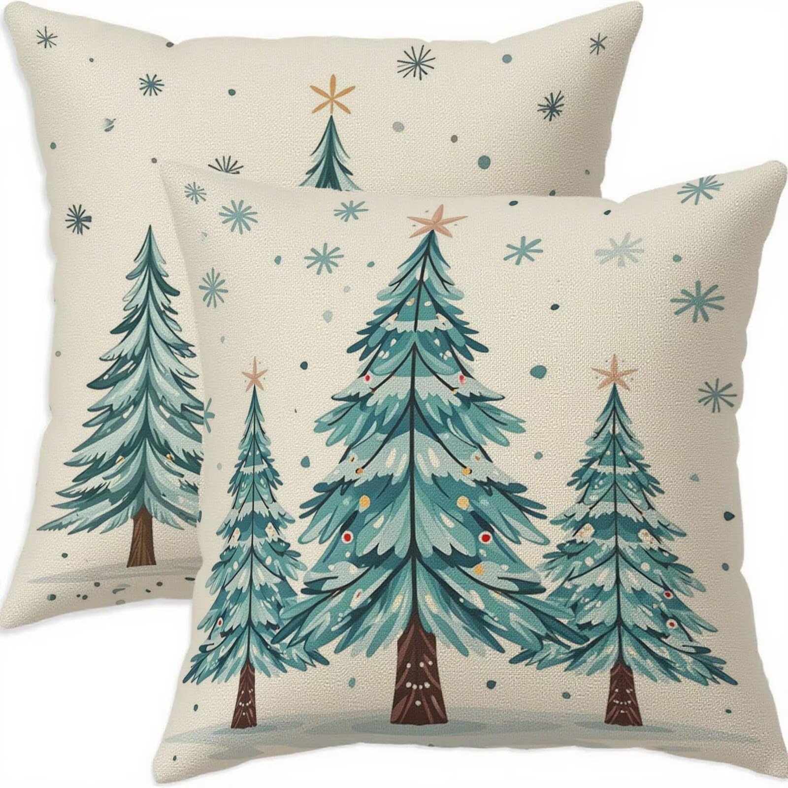 Housse coussin 70x70cm lin Noël taies d'oreillers cyan imperméable
