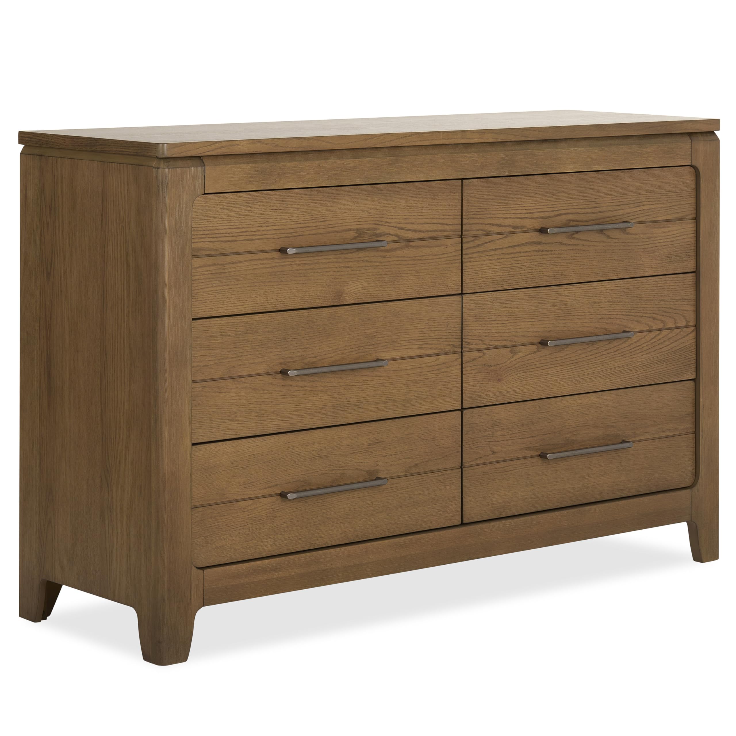 Photo 1 of Evolur Oakley Double Dresser – 6 Drawer Nursery & Bedroom Dresser, Solid Poplar Wood Storage Organizer, Hickory Finish, Durable Modern Design