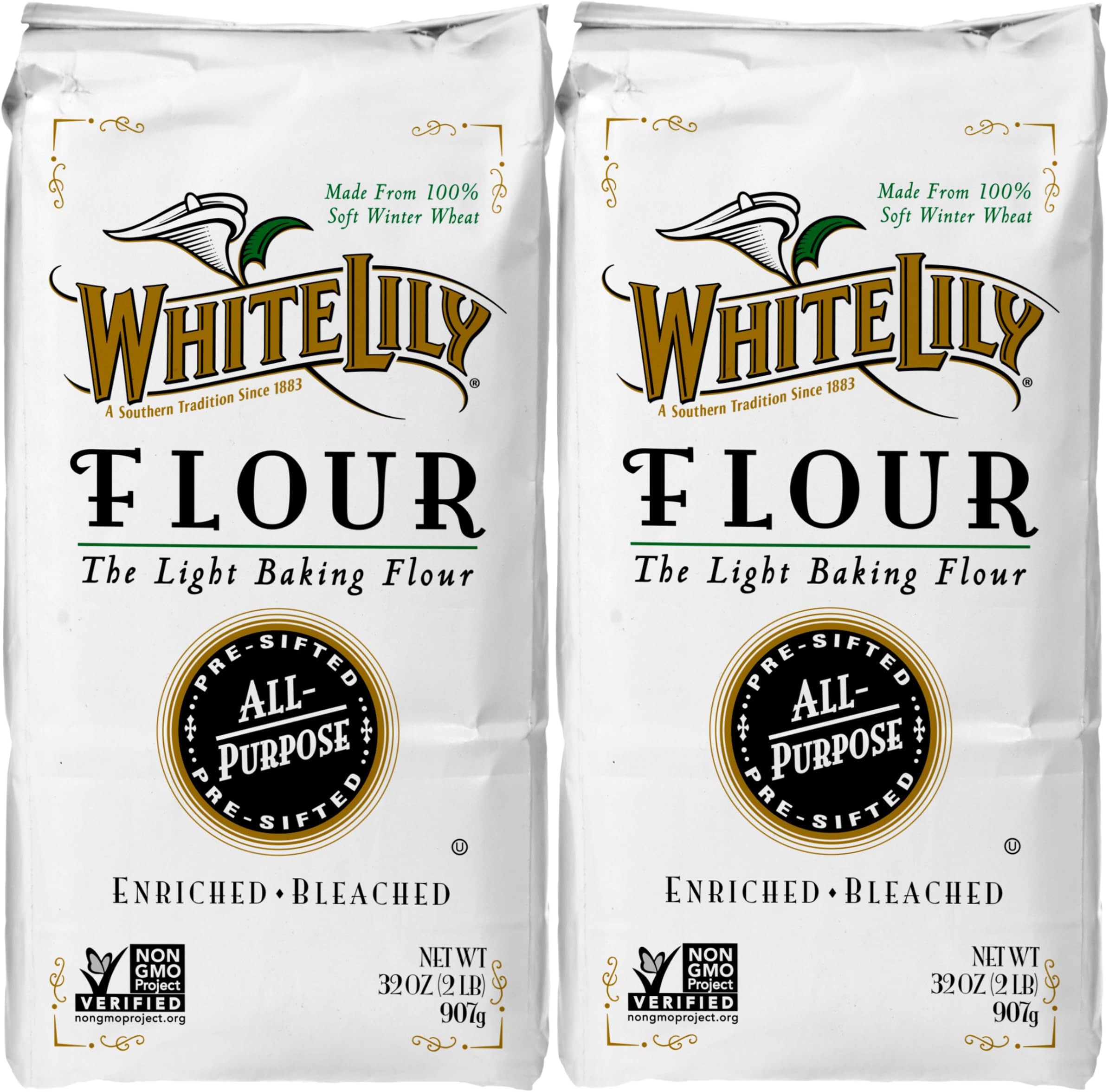 White Lily All-Purpose Bleached Wheat Flour 2 lb. (2-Pack) by White Lily