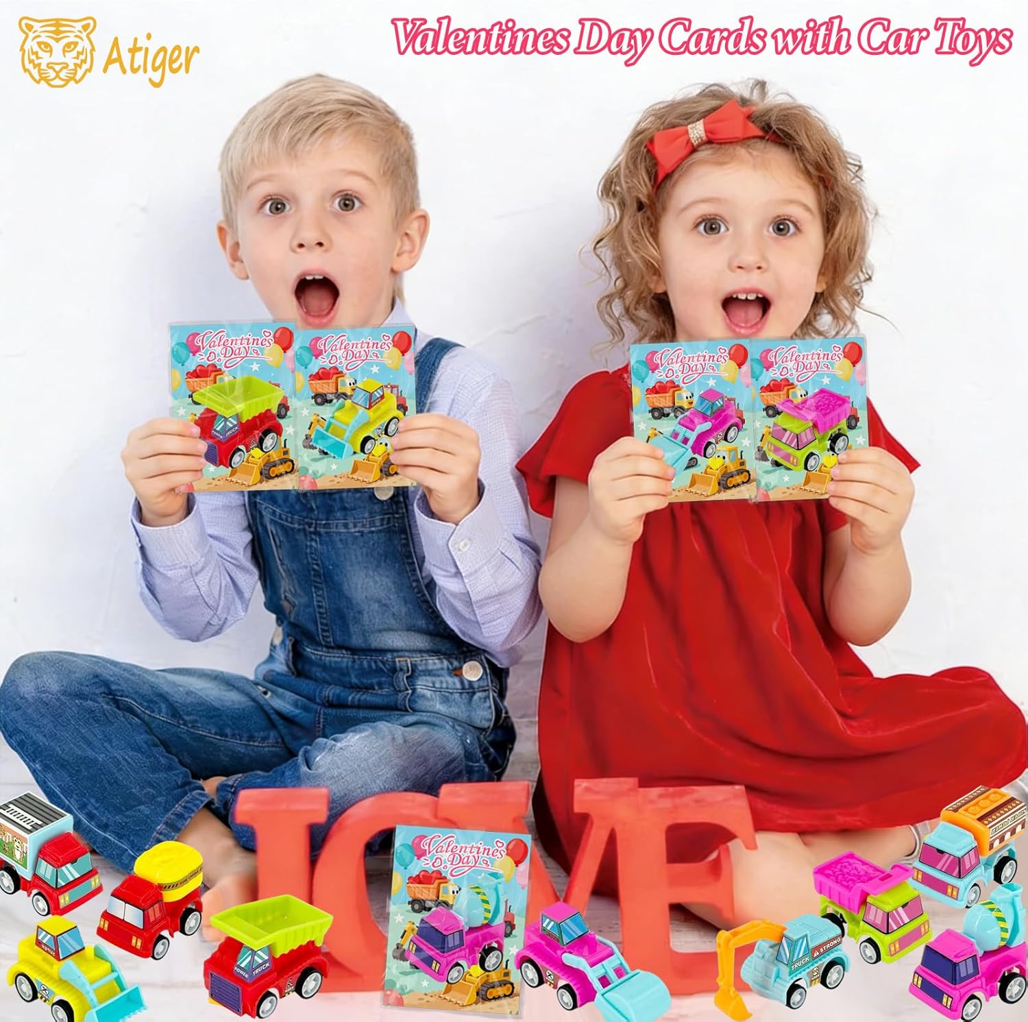 Easter Basket Stuffers for Kids School - 27PCS Valentine Gifts with Pull Back Cars Truck Vehicles Set for Boys Girls, Construction Toy for Class Party Favors, Potty Training Reward for Kid Classroom
