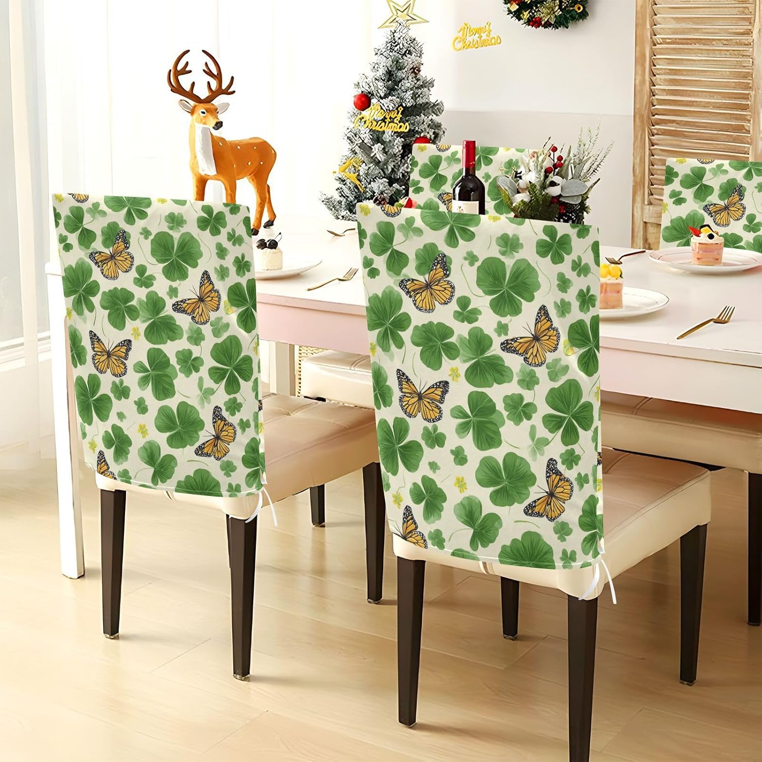 ALAZA Vintage Clovers Butterfly Chair Back Cover Set of 6, Washable Reusable Removable Chair Slipcovers Decorative Chair Cover for Home Kitchen Wedding Party