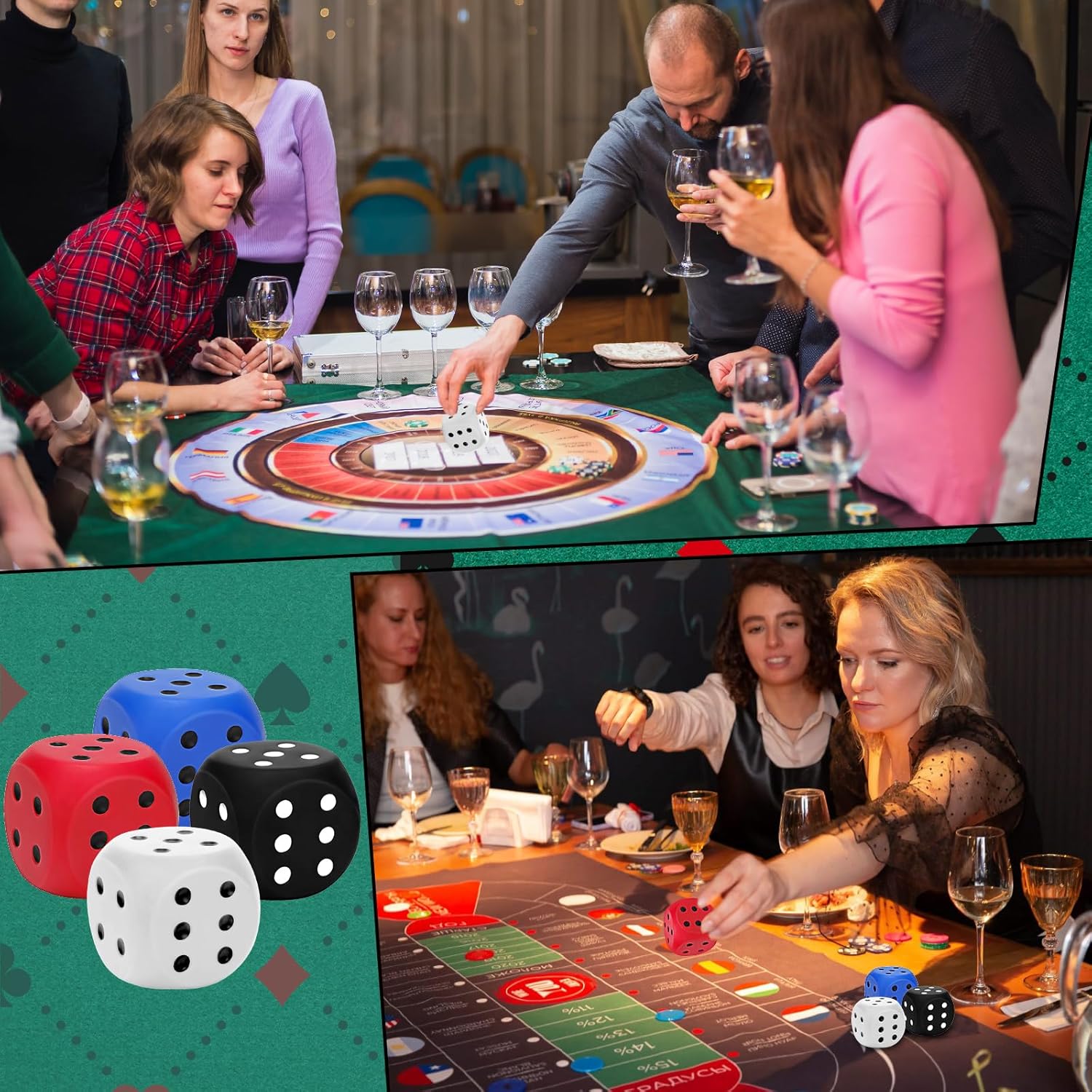 4 PCS Jumbo Foam Dice - 2.36 Inch Soft 6 Sided Stress Relief Squeeze Game Dice for Family Fun, Classroom Activities, and Party Supplies (Multi Color)
