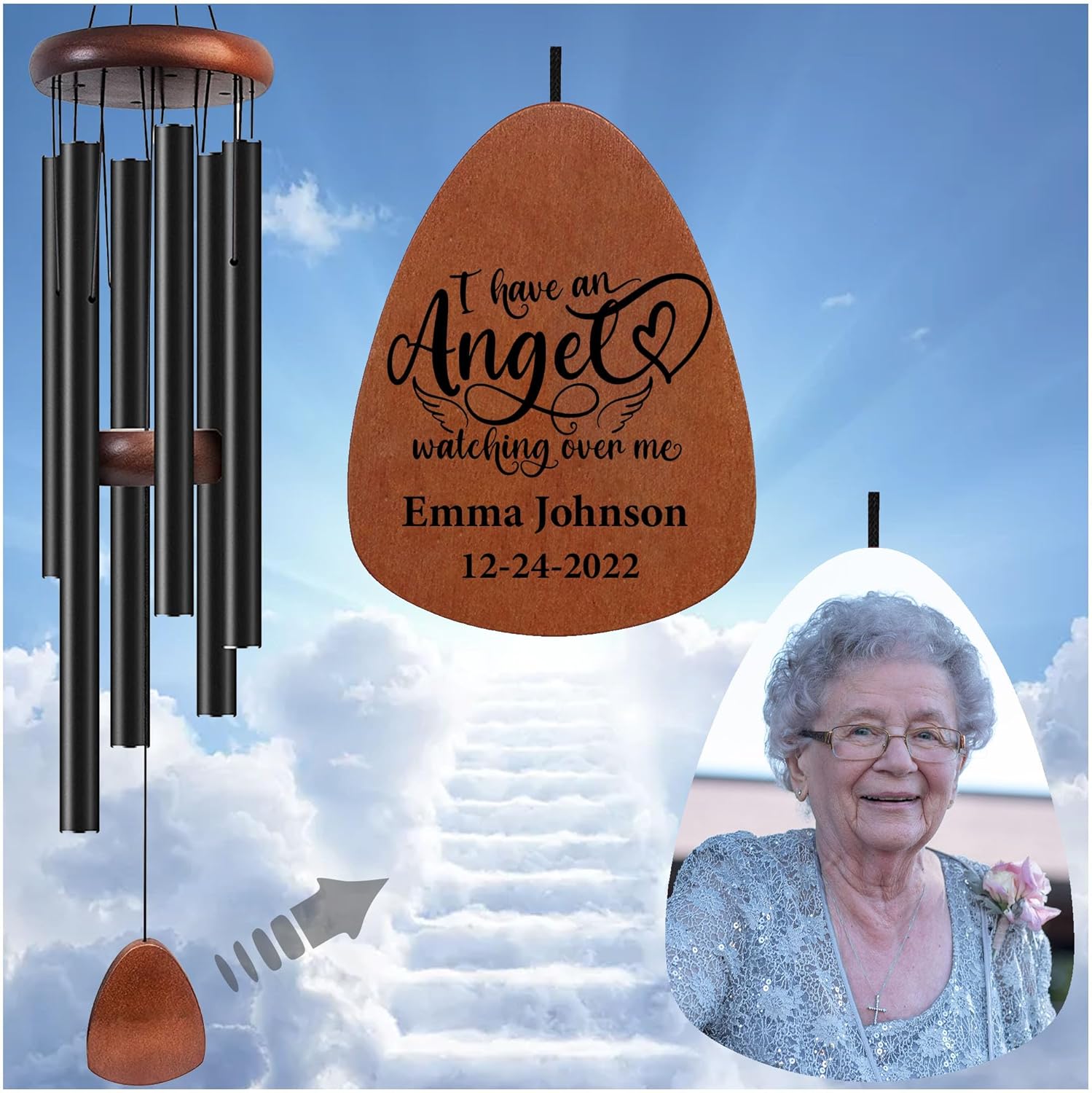 I have an angel watching over me Custom wind spinner long tubes, large wind memorial gifts heart, husband passing sympathy gift, dad remembrance gifts for daughter