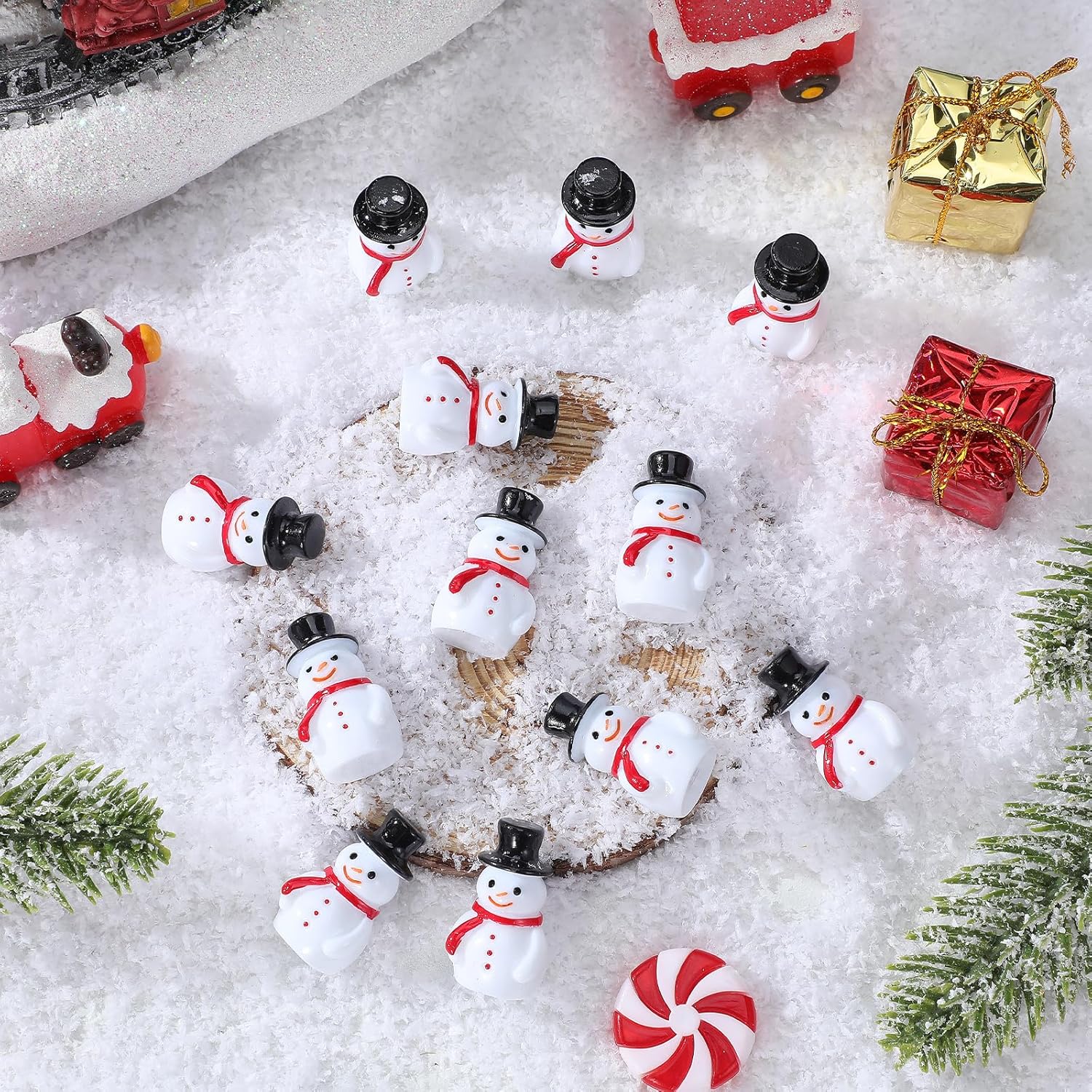 STOBOK 20Pcs Mini Snowman Figurines, Christmas Resin Snowman Ornaments with Hat for DIY Crafts, Xmas Tree Decorations, Micro Landscape, Winter Village Display - Image 6