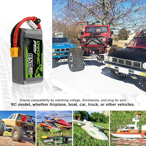 Miniatura 5 de OVONIC Lipo Batería 850mAh 80C 11.1V 3S RC Batería con conector XT30 para RC Plane DJI Quadcopter RC Avión RC Helicóptero RC Coche Camión Barco 2