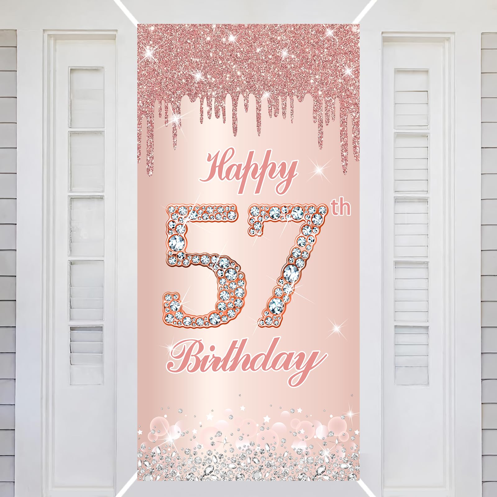 57th Happy Birthday Decorations Door Banner Pink Rose Birthday Banner for Party Backdrop for Women Door Cover Party Decoration Supplies Poster — image 1