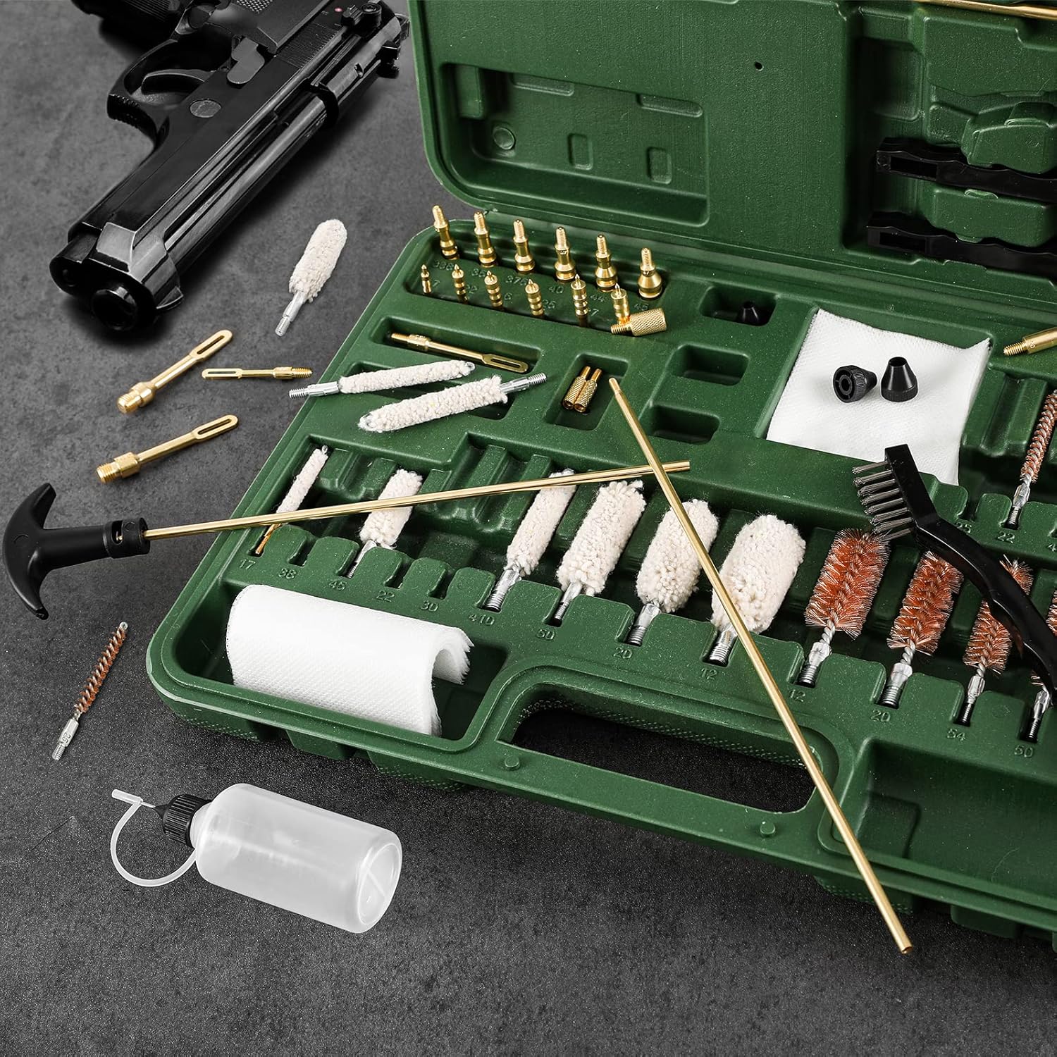 All Exclusive Universal Gun Cleaning Kit Supplies for Hunting Rifle Handgun Shotgun Pistol Cleaning kit with Portable Carrying Case to Effectively Maintain for All Caliber (Brass JAG)