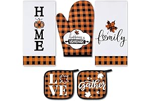 5 Piece Thanksgiving Buffalo Plaid Oven Mitts and Pot Holders Set