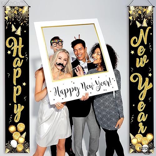 Miniatura 7 de KatchOn, Cartel de feliz año nuevo XtraLarge - 72 x 12 pulgadas | Cartel de puerta de feliz año nuevo para decoraciones de Año Nuevo 2026 | Cursiva