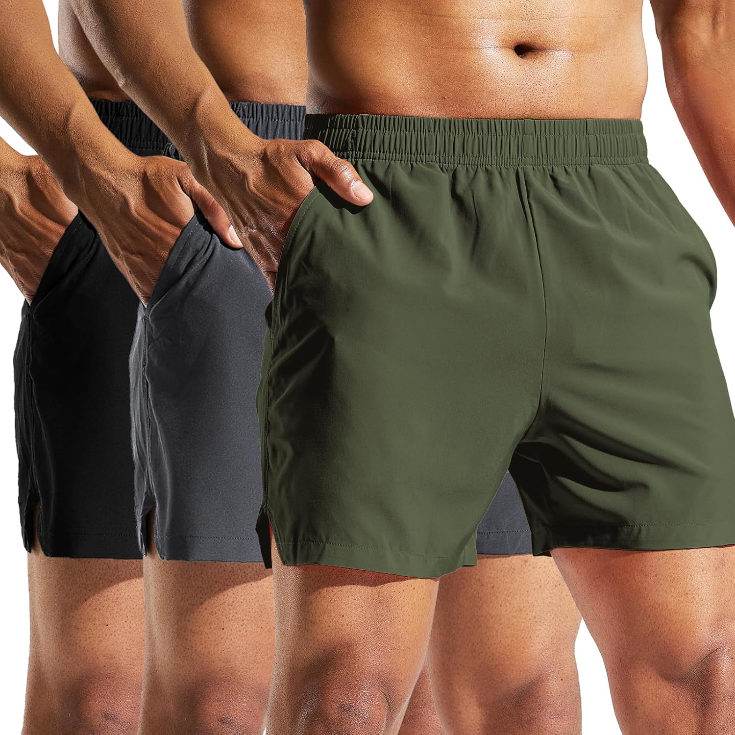 MIER Mens 3 Pack Running Athletic Shorts 5 Inch Quick Dry Lightweight Gym Workout Training Sports Shorts with Pockets