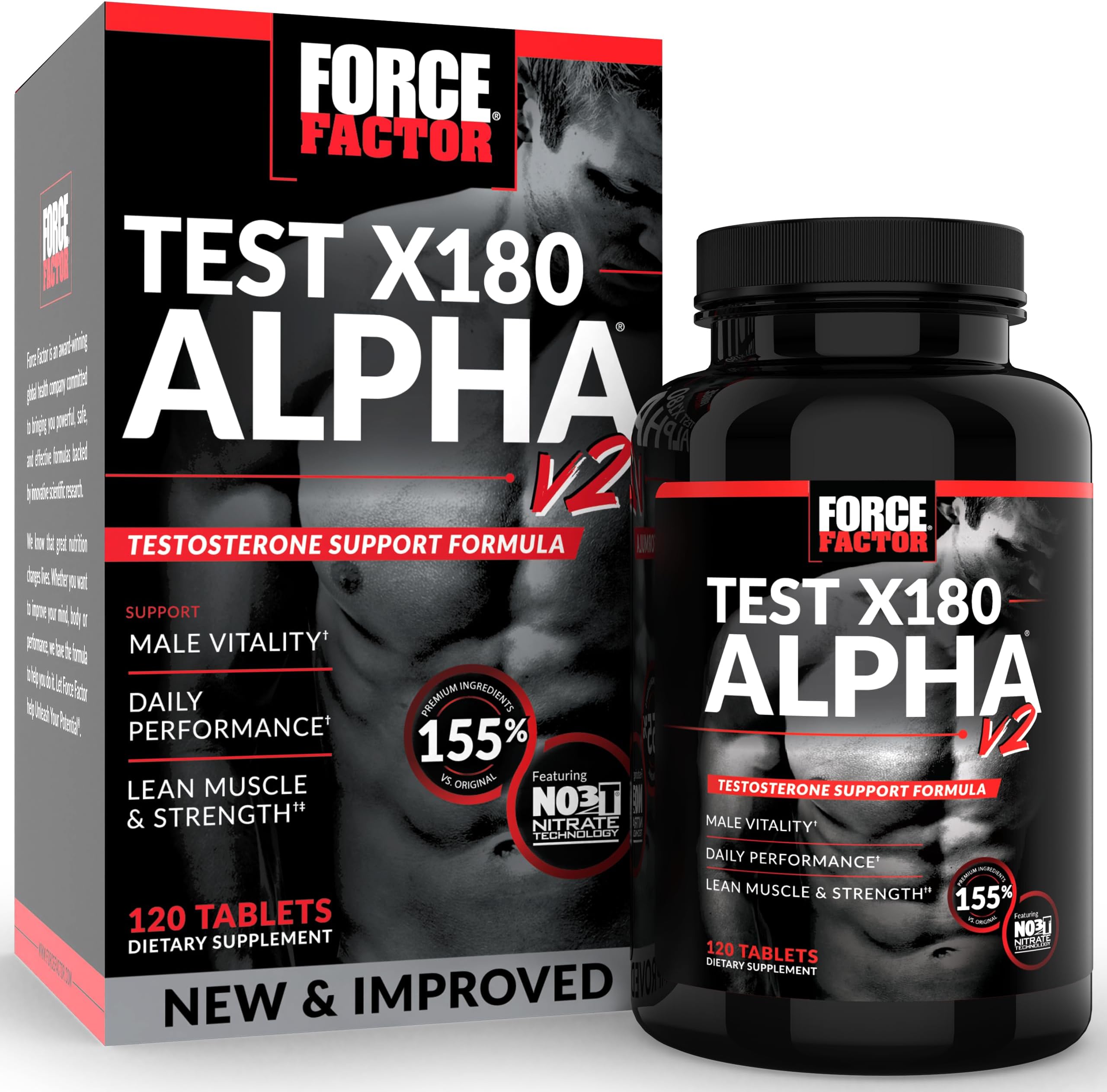 Test X180 Alpha v2 T-Support for Men, T-Supplement to Help Build Strength, Boost Nitric Oxide, and Support Daily Performance, 120 Tablets