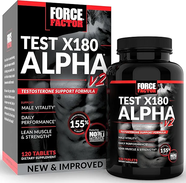 Force Factor Test X180 Alpha v2 T-Support for Men, T-Supplement to Help Build Strength, Boost Nitric Oxide, and Support Daily Performance, 120 Tablets