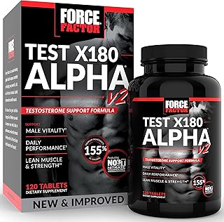 Force Factor Test X180 Alpha v2 T-Support for Men, T-Supplement to Help Build Strength, Boost Nitric Oxide, and Support Daily Performance, 120 Tablets