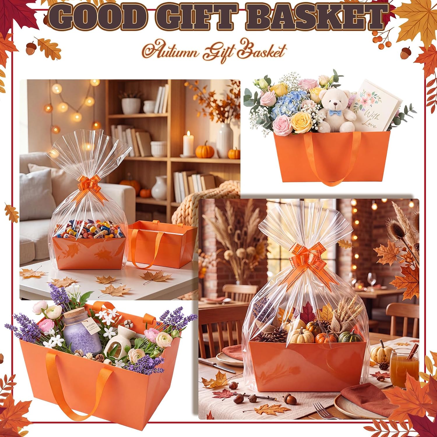 Funnymoom 6 Pack Fall Basket for Gifts Empty with Cellophane Bags image 2