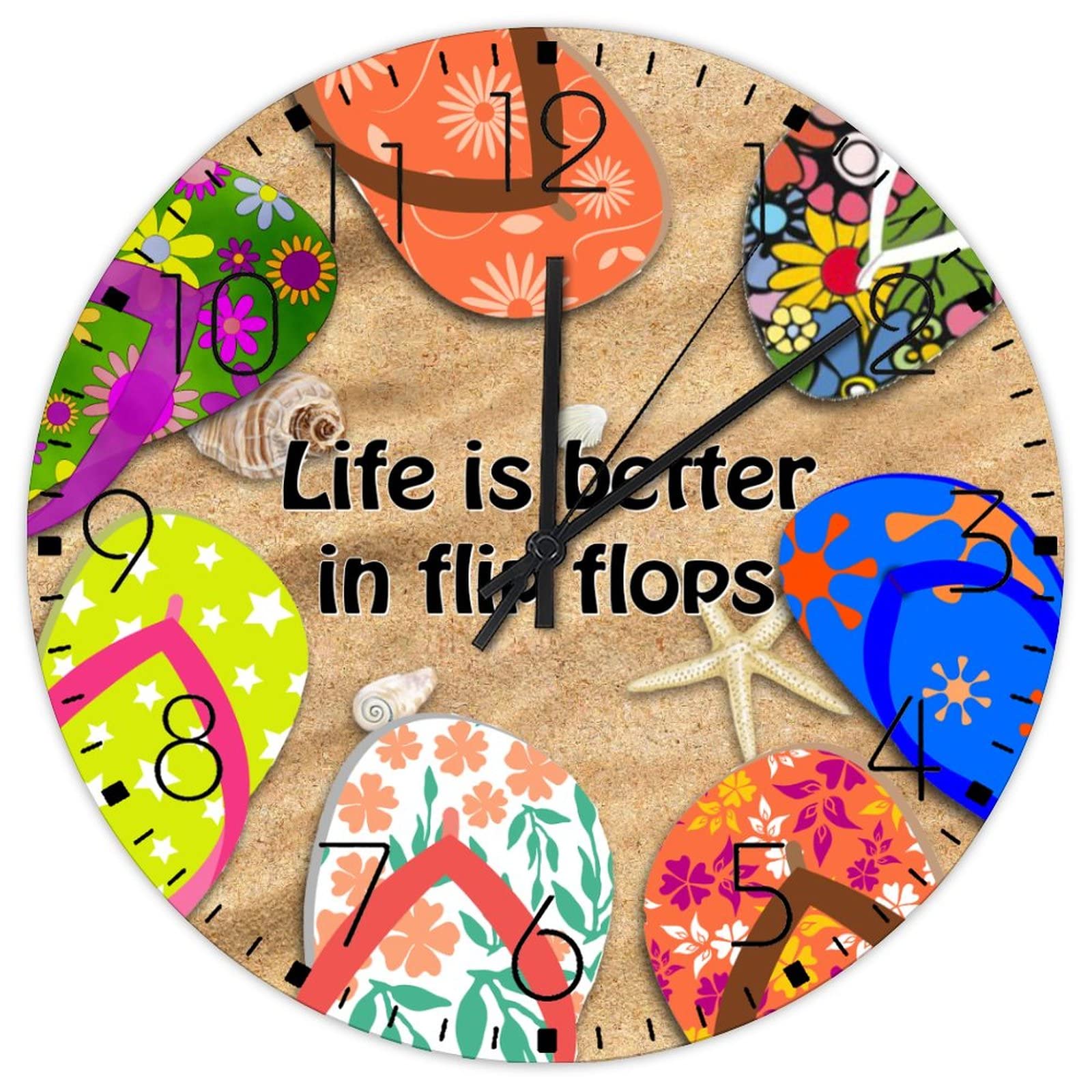 Horloge murale en bois analogique ronde sans tic-tac thème mer et plage pour salon et fitness