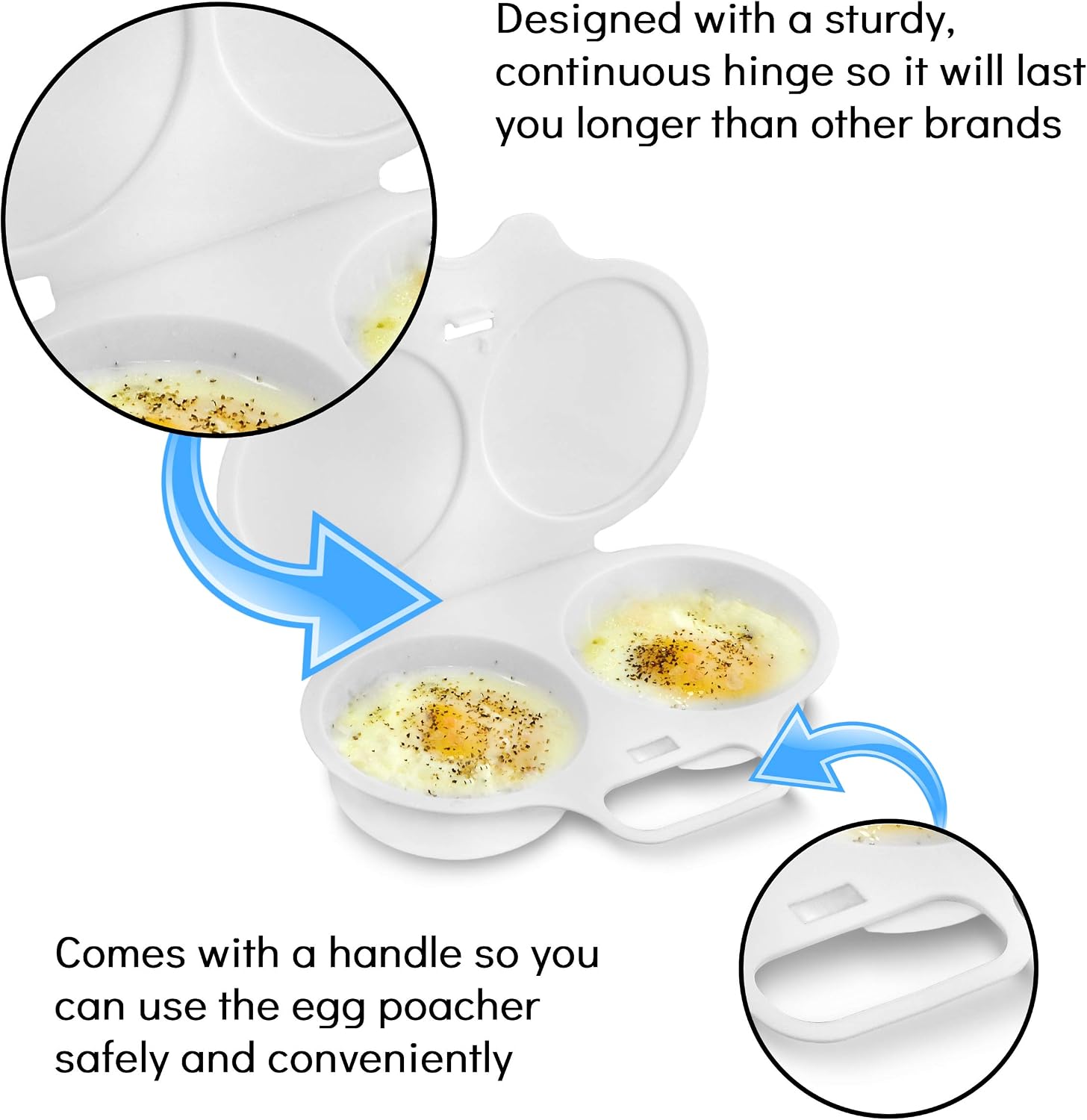 SABLEWARE Microwave Egg Poacher - Easy To Use Microwave Egg Cooker With Lid - Microwave Egg Maker Makes Perfect Eggs In Minutes - White Plastic Microwave Cookware - Microwave Safe Egg Cooker