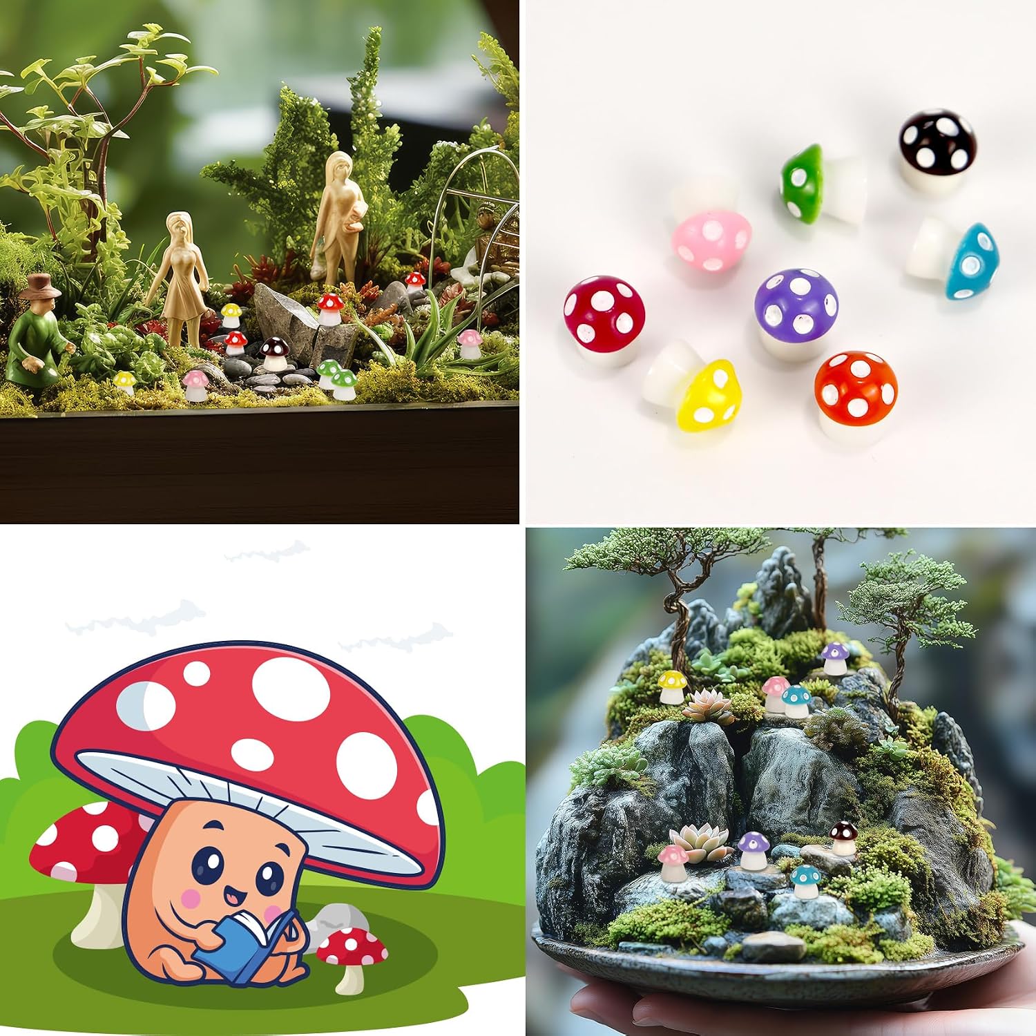 120 Pcs Mini Resin Mushroom, 8 Colors Mini Mushroom Figurines, for Fairy Garden Mushrooms, Micro Fairy Garden, Landscape Aquarium