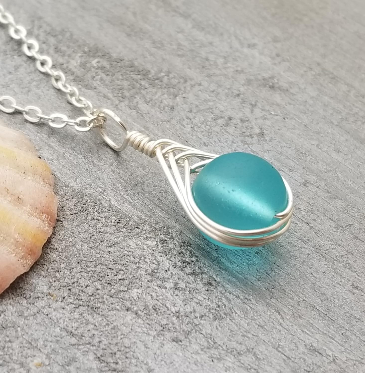 Yinahawaii Handmade Sea Glass Necklace, Hawaiian Jewelry For Women, Braided Small Round Sea Glass Necklace, Beach Jewelry For Women Custom Order Birthday Gift