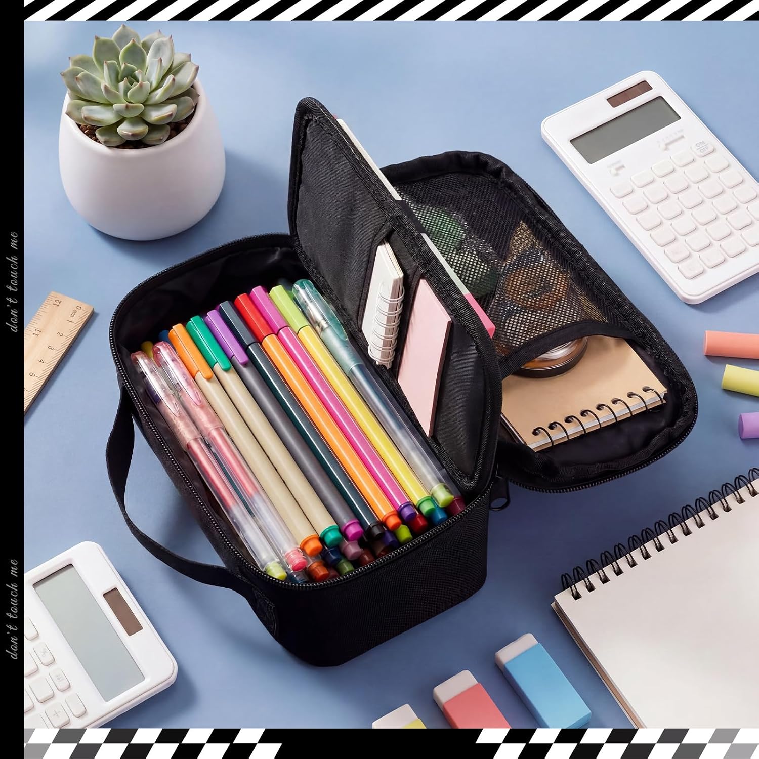 MotiMind Don't Touch Me Pencil Case Funny Pen Pouch Cool Organizer, Black