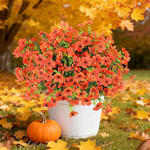 12 Bundles Artificial Mums for Outdoor Planters | UV Resistant