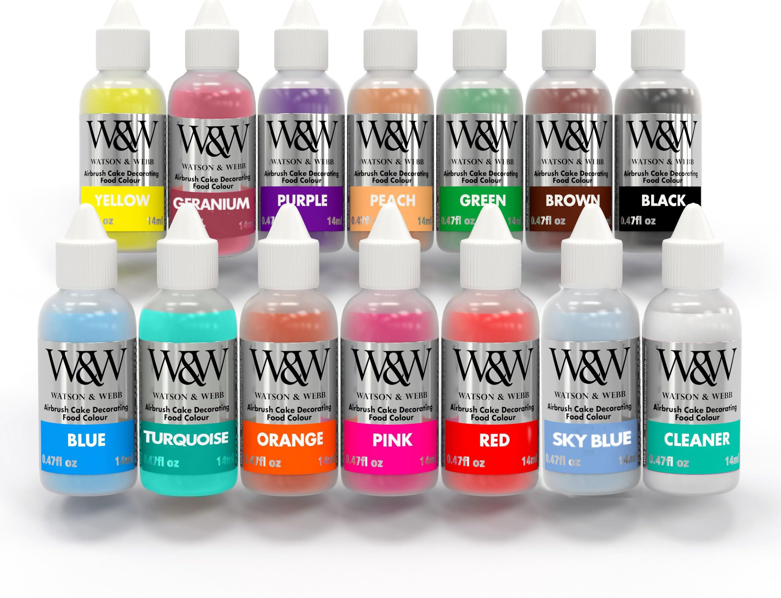 Pro Airbrush Colours; 13x14ml Food Paints, Cleaner; Vegan-Friendly Formula, Stunning Edible Designs, Cakes, Cookies, Pastry, Decorative Baking