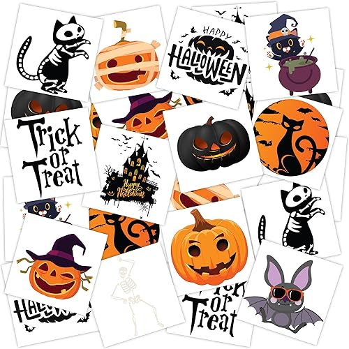 Miniatura 8 de ArtCreativity Tatuajes temporales de Halloween que brillan en la oscuridad, juego de 144, tatuajes temporales para niños en 12 diseños
