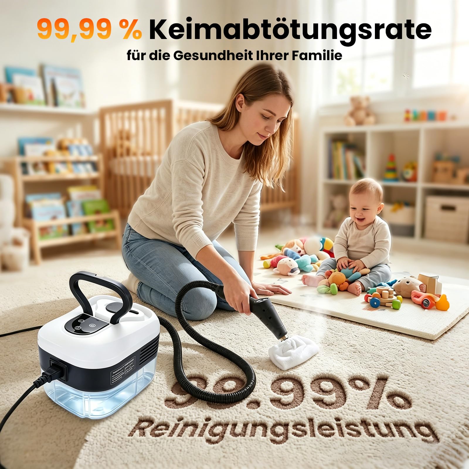 4.5 Bar Dampfreiniger Handgerät, 2500W Handdampfreiniger für das Haus Mehrzweck, 6 Einstellbare Geschwindigkeiten, 1.2L Wassertank, Aufheizzeit & 15 Sekunden für Auto, Küche, Bad, Fliesen, Fenstern