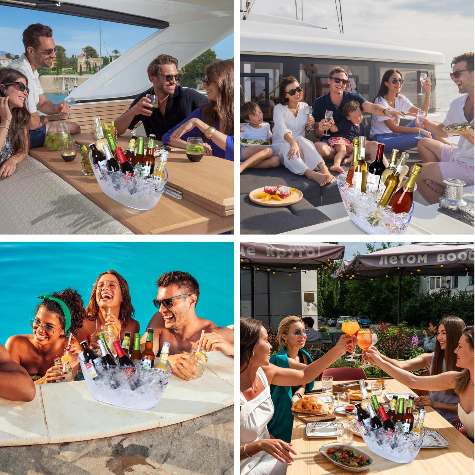 Eiskübel für Getränke, Eiskübel für Partys, transparenter Acryl-Champagnereimer mit Schaufeln, Mimose, Bar, Zubehör, Wellen-Eiskübel für Wein, Cocktail, Bierflasche (6,5 l), 3 Stück