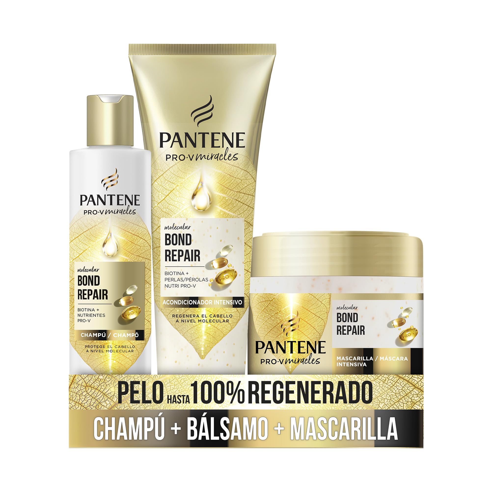 Pantene Pro-V Miracles Bond Repair Champú, Mascarilla y Acondicionador Pelo | Formatos de 300 y 150 ml, Cuidado Intensivo para el Cabello Seco y Dañado
