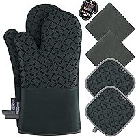 Vista 13 de KEGOUU Juego de 6 manoplas para horno y soportes para ollas, guantes para horno de cocina, resistentes al calor, 500 grados, extra largos