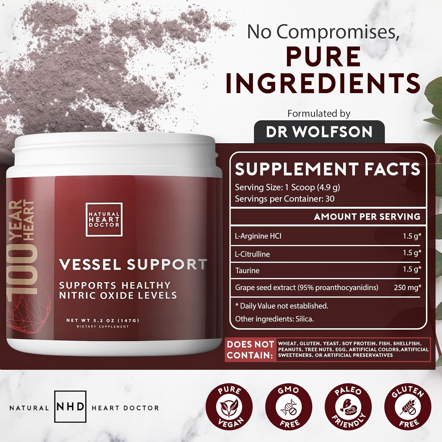 Vessel Support High Blood Pressure Supplement - Nitric Oxide Supplement with L-Arginine & Grape Seed Extract – Nitric Oxide Booster for Vascular Wellness - Made in USA - 5.2 Oz - Image 2