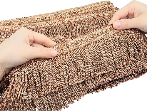 Miniatura 8 de Fenghuangwu Borde de flecos de lingote de 5.5 yardas x 3.3 pulgadas de diámetro, ribete de flecos de alta densidad, flecos de costura de poliéster,