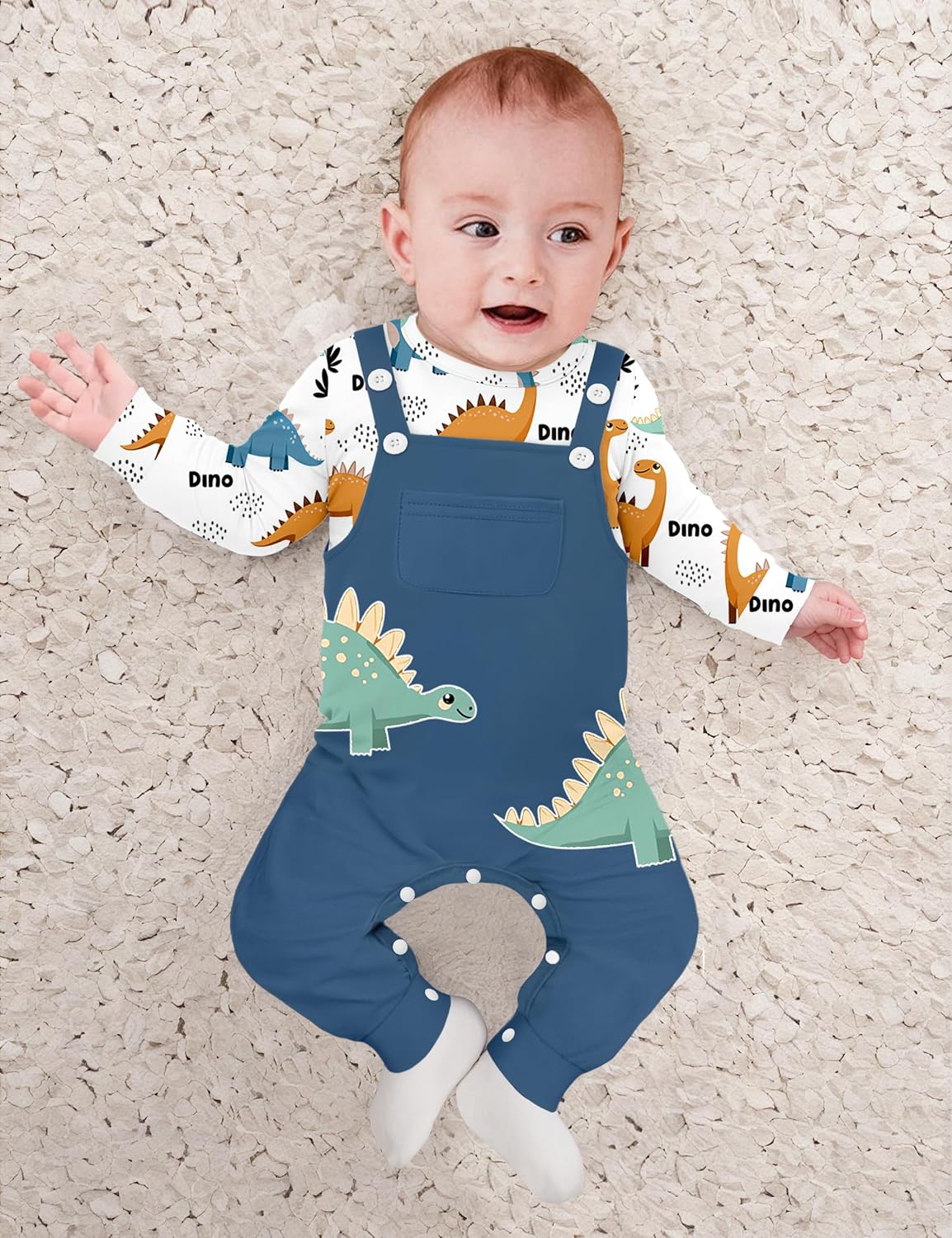 Baby Boy Clothes Dinosaur Romper Adjustable Overalls Baby Boy's Clothing Infant Boy Clothes 2PCS Outfits Fall Winter - Image 2