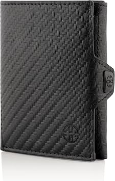 TRUSADOR Verona Unisex RFID Trifold Leather Wallet Front Pocket, Carbon, Small, Zipper Pocket