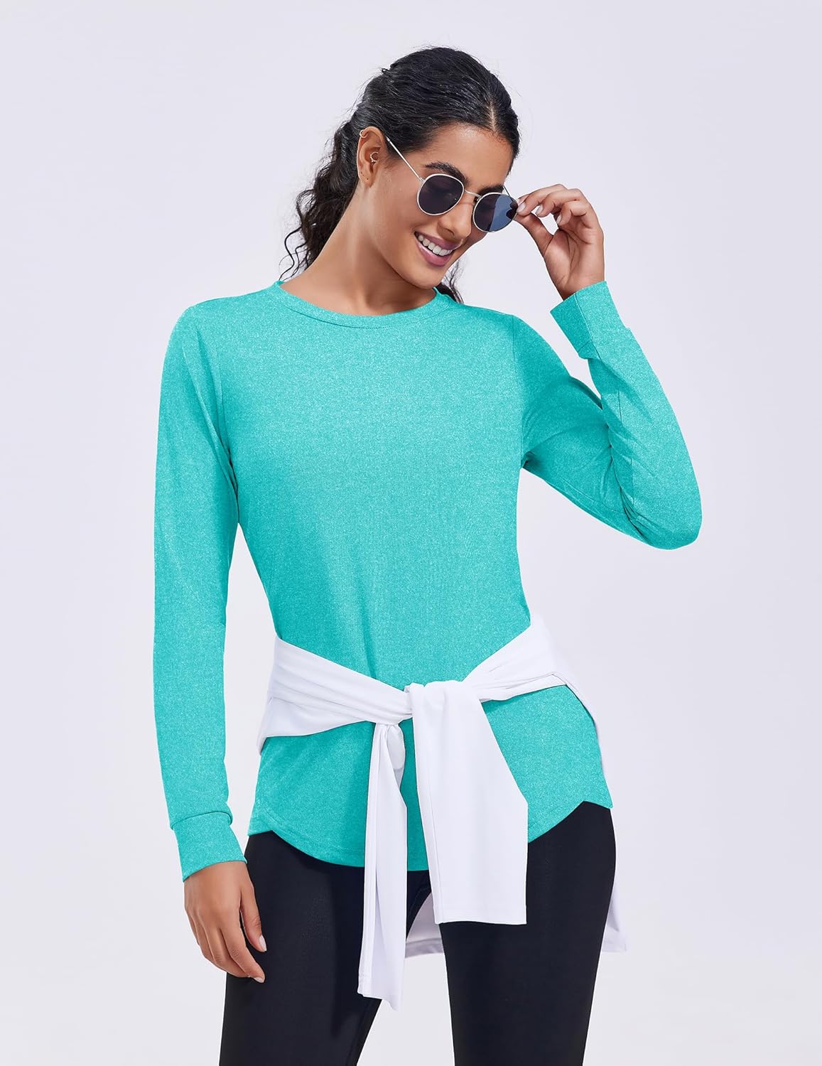 PINSPARK Long Sleeve Workout Tops for Women Crewneck Yoga Shirts Lightweight Athletic Gym Running Fall Sport T-Shirt - Image 6