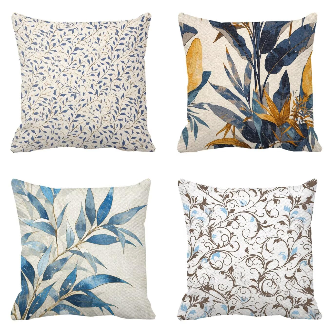 Housse Coussin 40x40cm Lot de 4 Coussins Décoratifs Rétro Simplicité Lin taie oreiller 16x16in, Carré Taie d'oreiller, Coussin Exterieur Impermeable Decoratif Coussins Pour Chaises Jardin Canapé L-465
