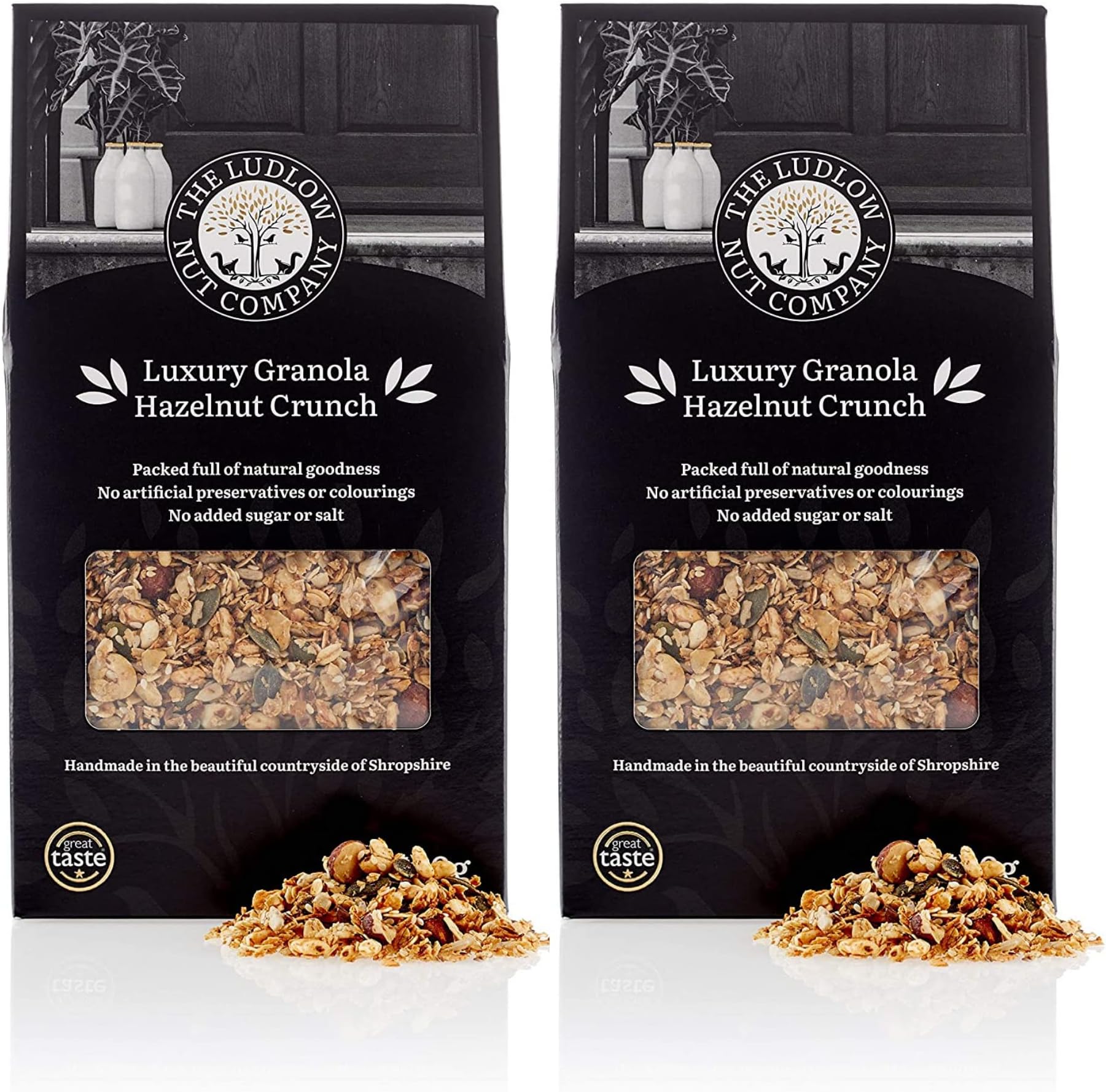 Luxury Granola Hazelnut Crunch by Ludlow Nut - Breakfast Cereal - Source of Vegan Protein - Contains Oats, Toasted Hazelnut Flakes and Mixed Seeds (2 x 450g)