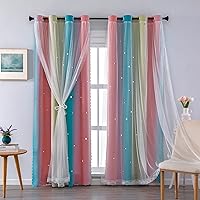 Vista 1 de XiDi Cortinas opacas para dormitorio de niñas, diseño de princesa unicornio arcoíris, 72 pulgadas de largo, rosa/azul