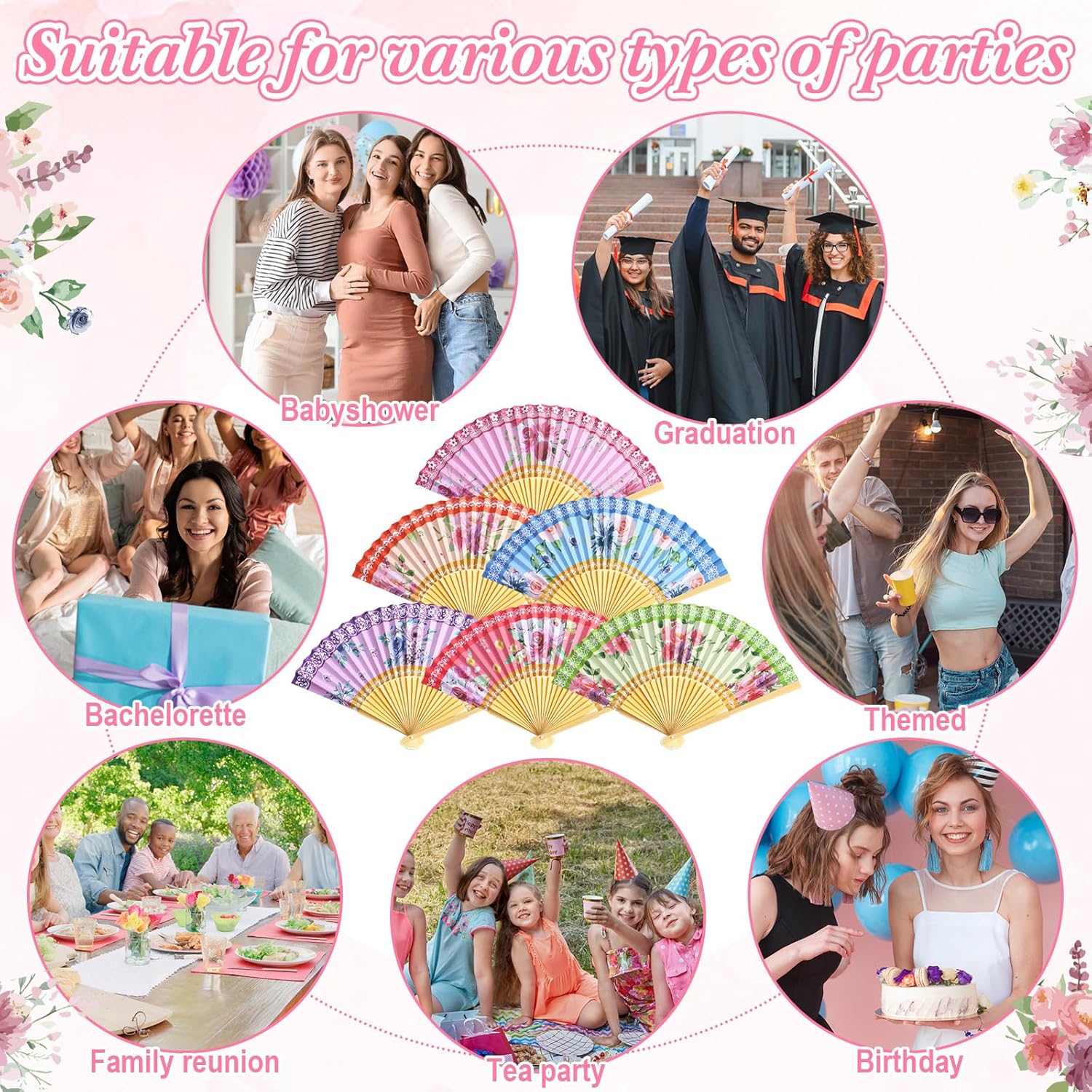 Tea Party Hand Folding Fans with Organza Bags Bulk Retro Wedding Favors for Guests Vintage Floral Paper Fan for Garden Bridal Shower Supplies Bridesmaid Gifts Party Decorations