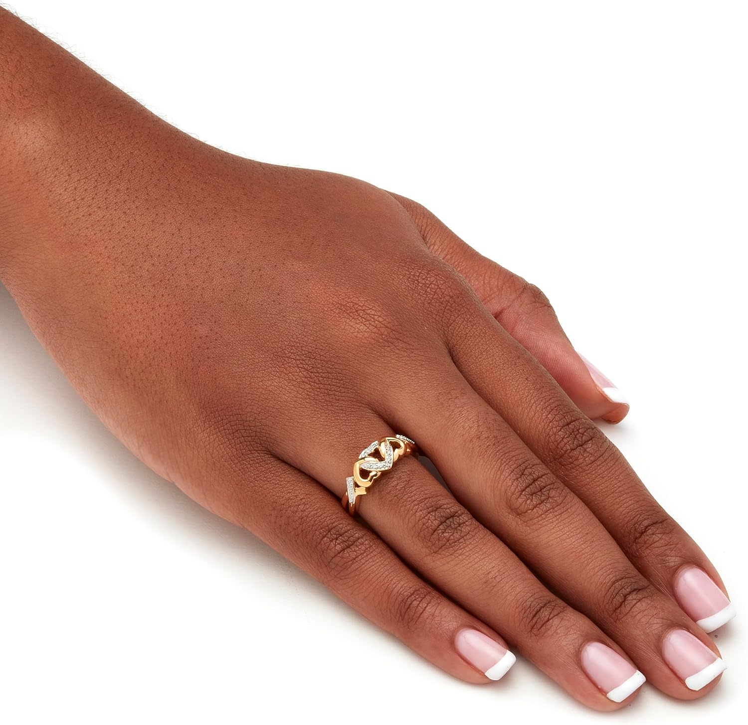 18K Yellow Gold over Sterling Silver Genuine Diamond Accent Interlocking Heart Promise Ring