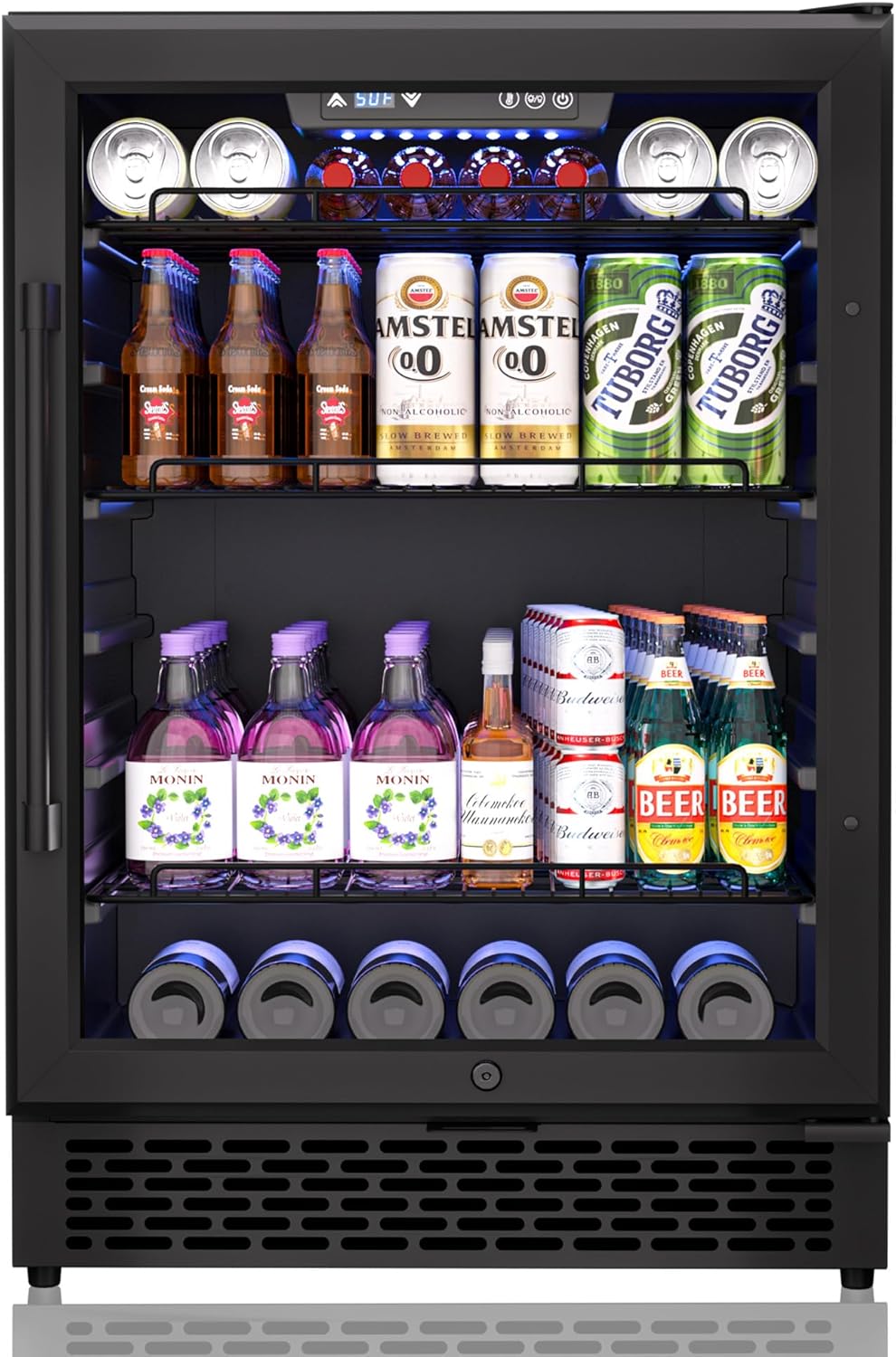 24-Inch Beverage Refrigerator, 200-Can Glass Door Cooler with Adjustable Shelves, Quiet Cooling, Freestanding or Under-Counter – Compatible with Beer, Soda, Wine, Milk, Suita