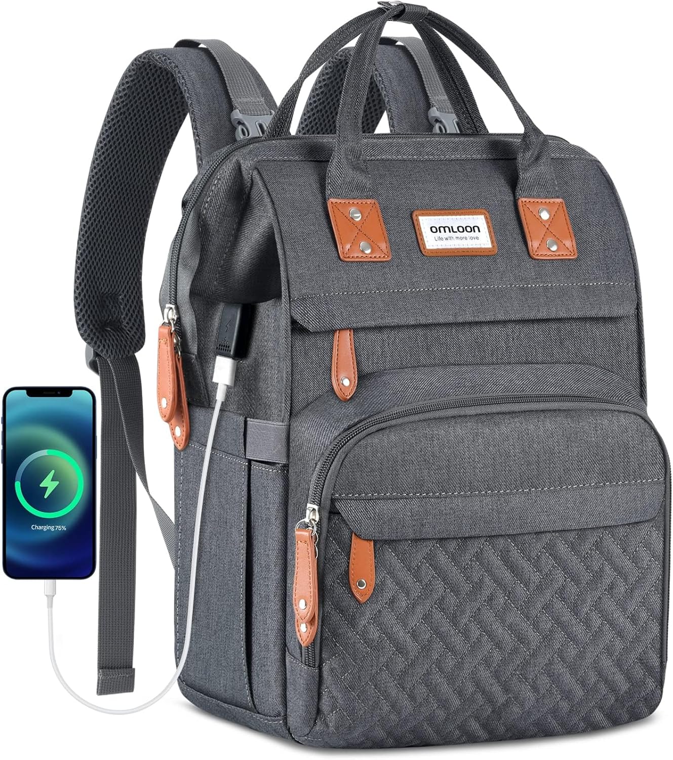Diaper Bag Backpack, Large for Travel with USB Charging Port for Moms Dads,Waterproof for Unisex Baby (Dark Grey)
