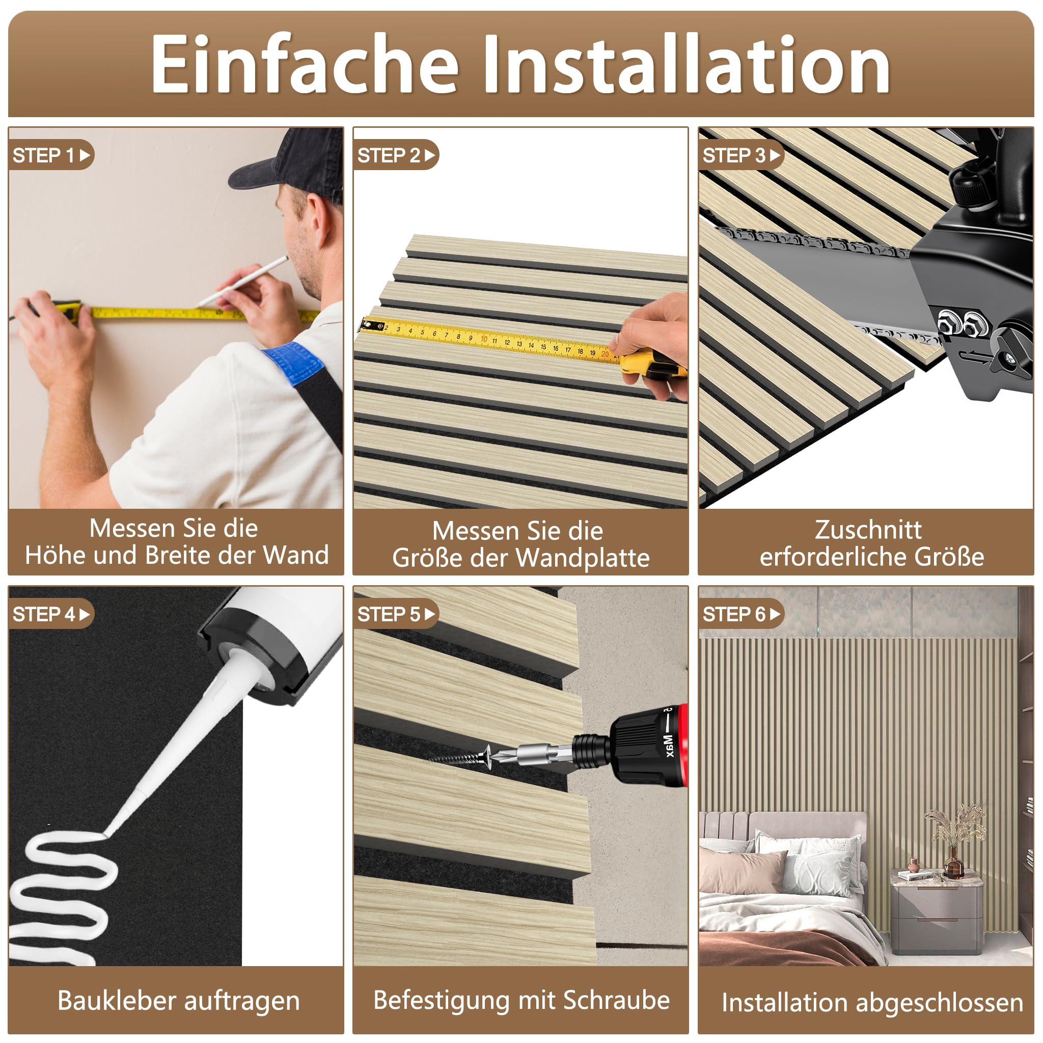 YRHome Akustikpaneele Wandpaneele Lamellenverkleidung Wandverkleidung Akustikelemente Lamellenwand Wand Akustikplatten Akustikfilz Holzoptik (Eiche Weiß, 4er 120x60cm)