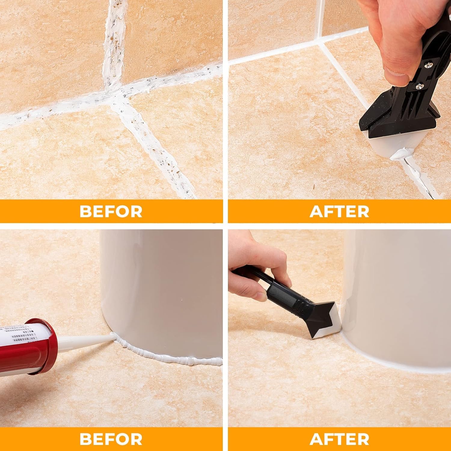3 en 1 Aplicador Silicona Herramienta, LINKINNO Kit de Calafateo Herramientas de Eliminador de Sellantes Cemento Rascador Alisador de Masilla para Rasqueta Vitroceramica para Juntas Baño de Cocina